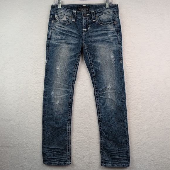 Big Star Denim - Big Star Liv Jeans Women's 28 Blue Straight Leg Distressed Stretch